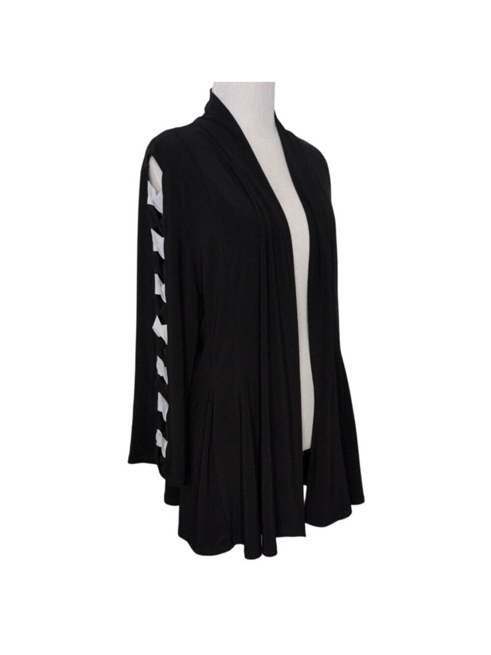 IC Connie K Cardigan Womens Size XL Black Knit Stretch Art to Wear Open Front